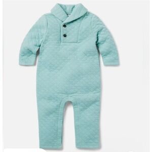 Janie and‎ Jack Baby Quilted Shawl Collar Onesie Teal Jumpsuit 0-3M Preppy Warm